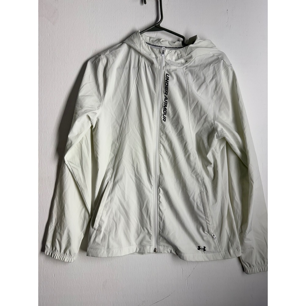 Under Armour Womens White Hooded Windbreaker Full Zip Running Jacket Medium